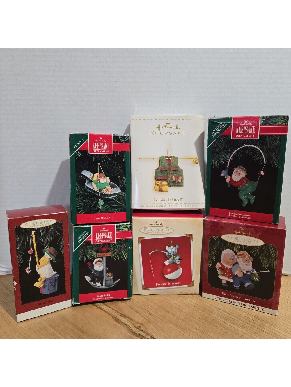 Hallmark Keepsake Ornaments 7 Piece Fishing Collection 1991-2006 2.5-4" Boxed